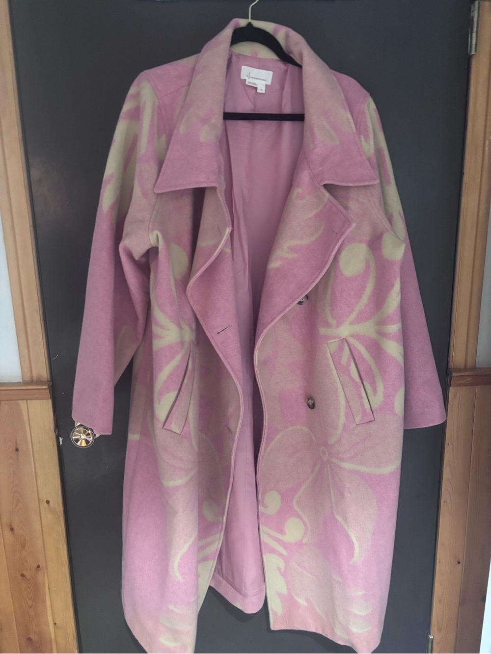 Anthropologie Pink Floral Wool-Blend Trench Coat